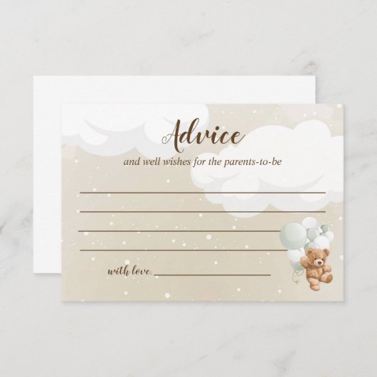 テディベア赤ちゃんシャワーアドバイスカード エンクロージャーカード (正面/裏面)