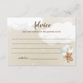 テディベア赤ちゃんシャワーアドバイスカード エンクロージャーカード