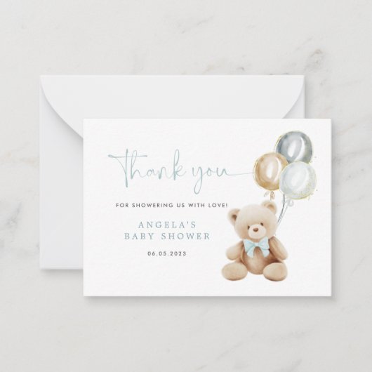 テディベア赤ちゃんシャワーサンキューカード ノートカード (正面)