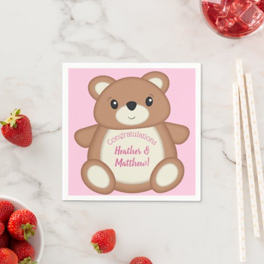 テディベア赤ちゃんシャワーピンクガール スタンダードカクテルナプキン (インサイチュ)