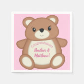 テディベア赤ちゃんシャワーピンクガール スタンダードカクテルナプキン (正面)