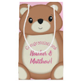 テディベア赤ちゃんシャワーピンクガール スモールペーパーバッグ (正面)