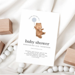 テディベア赤ちゃんシャワーブルーバルーン 招待状