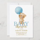 テディベア赤ちゃんシャワーボーイ 招待状 (正面)