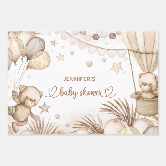 テディベア赤ちゃんシャワーラッピング紙シート ラッピングペーパーシート (正面3)