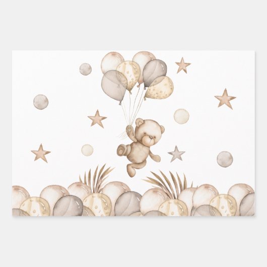 テディベア赤ちゃんシャワーラッピング紙シート ラッピングペーパーシート (正面)