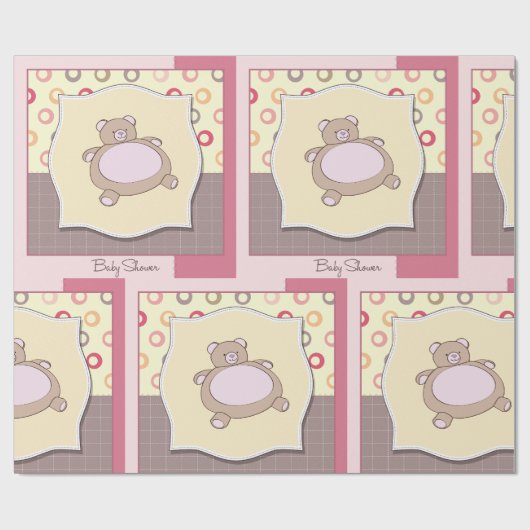 テディベア赤ちゃんシャワーレトロサークル ラッピングペーパー (フラット)