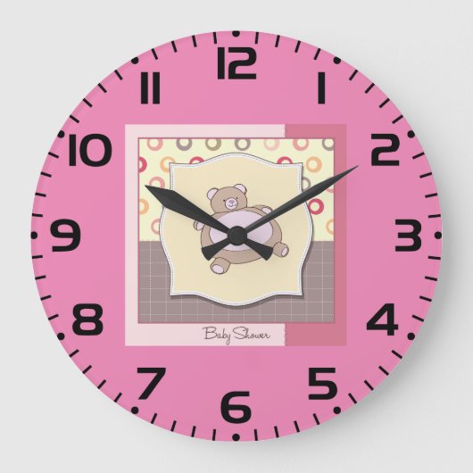 テディベア赤ちゃんシャワーレトロサークル ラージ壁時計 (正面)