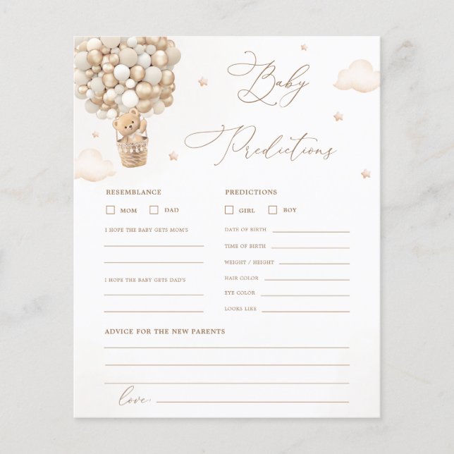 テディベア赤ちゃんシャワー予測とアドバイスゲーム (正面)