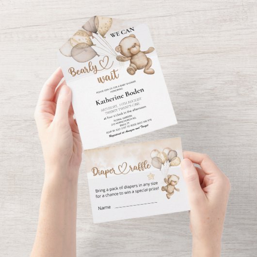 テディベア赤ちゃんシャワー全て1つの招待状 オールインワン招待状 (貼ってはがせる)