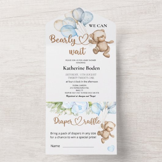 テディベア赤ちゃんシャワー全て1つの招待状 オールインワン招待状 (内側)