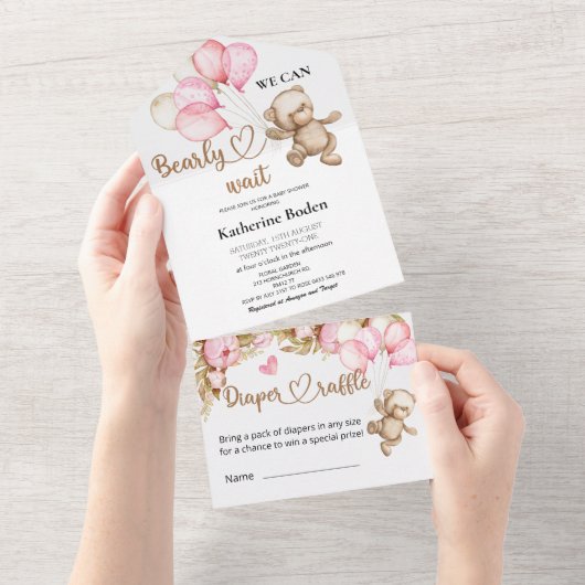 テディベア赤ちゃんシャワー全て1つの招待状 オールインワン招待状 (貼ってはがせる)