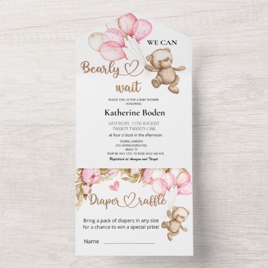 テディベア赤ちゃんシャワー全て1つの招待状 オールインワン招待状 (内側)
