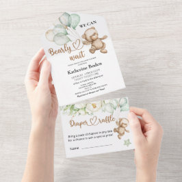 テディベア赤ちゃんシャワー全て1つの招待状 オールインワン招待状