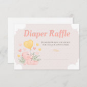 テディベア赤ちゃんシャワー女の子おむつラッフルカード 招待状 (正面/裏面)