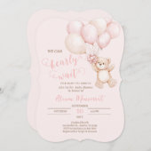 テディベア赤ちゃんシャワー少女の招待 招待状 (正面/裏面)