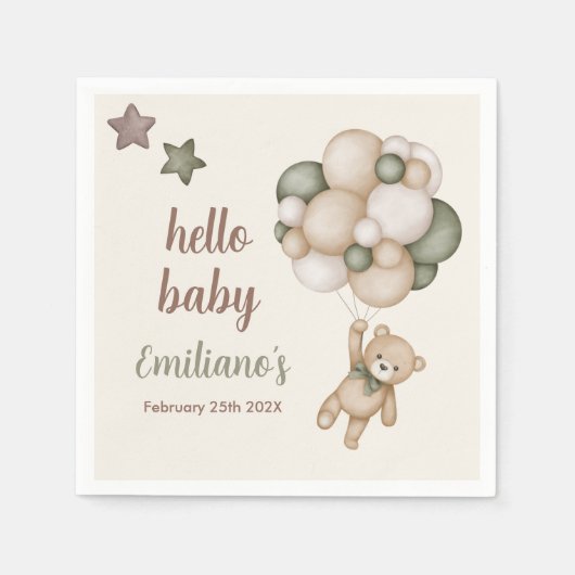 テディベア赤ちゃんシャワー少年 スタンダードカクテルナプキン (正面)