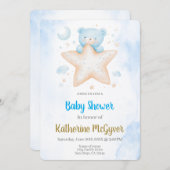 テディベア赤ちゃんシャワー少年 招待状 (正面/裏面)