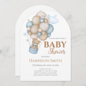 テディベア赤ちゃんシャワー少年 招待状 (正面/裏面)