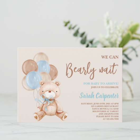 テディベア赤ちゃんシャワー少年 招待状 (スタンド正面)