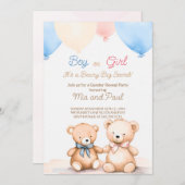 テディベア赤ちゃんシャワー性別リビール招待状 招待状 (正面/裏面)