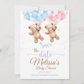 テディベア赤ちゃんシャワー性別リビール日付を保存 招待状 (正面)
