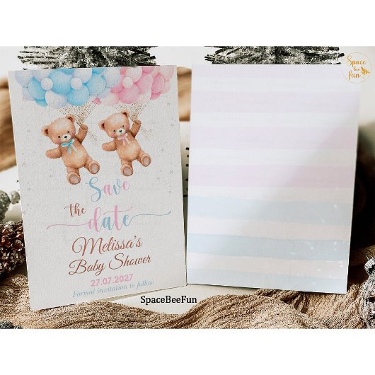 テディベア赤ちゃんシャワー性別リビール日付を保存 招待状