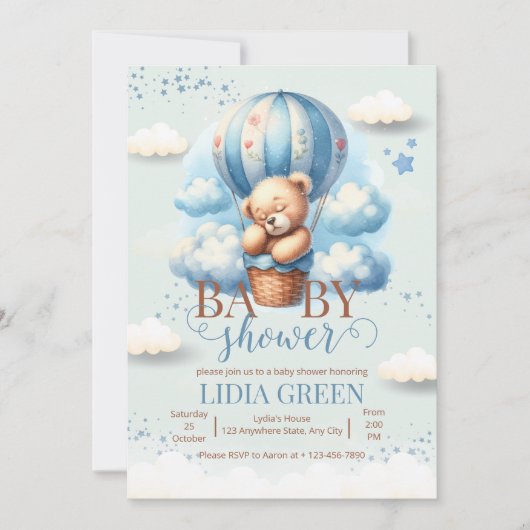 テディベア赤ちゃんシャワー我々は心から待つことができる男の赤ちゃん 招待状 (正面)