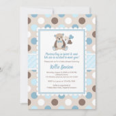 テディベア赤ちゃんシャワー招待ボーイブルーブラウン 招待状 (正面)