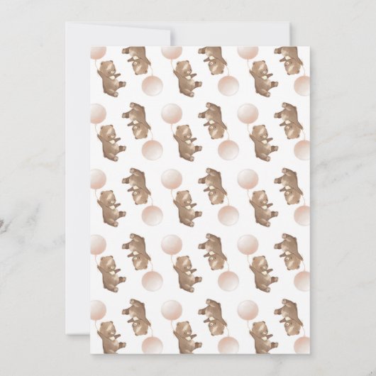 テディベア赤ちゃんシャワー招待状ベアーバルーン 招待状 (裏面)