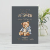 テディベア赤ちゃんシャワー招待状心待ちできる サンキューカード (スタンド正面)