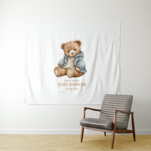 テディベア赤ちゃんシャワー招待状心待ちできる タペストリー (インサイチュ(横))