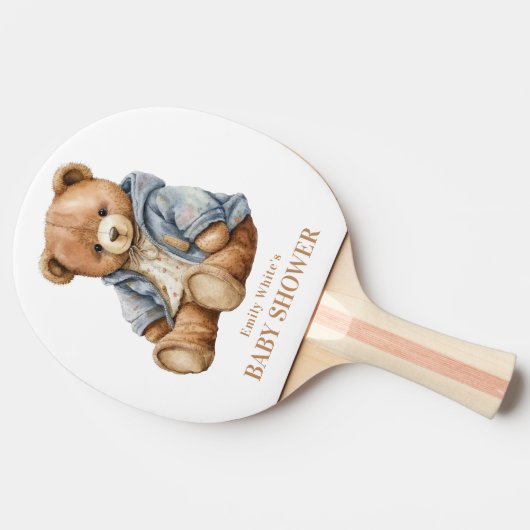 テディベア赤ちゃんシャワー招待状心待ちできる 卓球ラケット (横)