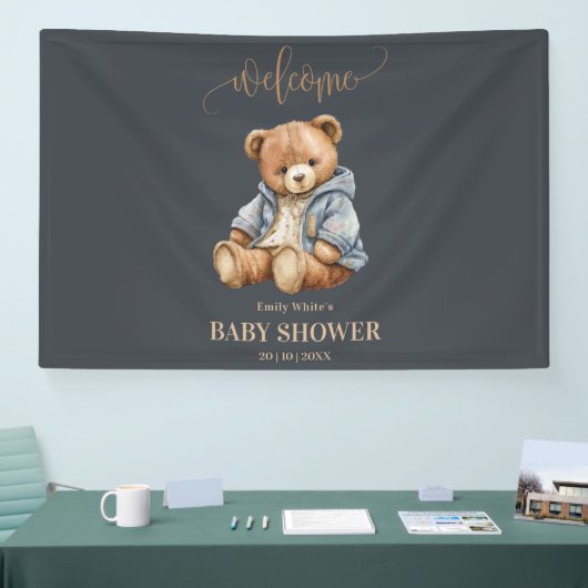 テディベア赤ちゃんシャワー招待状心待ちできる 横断幕 (トレードショー)