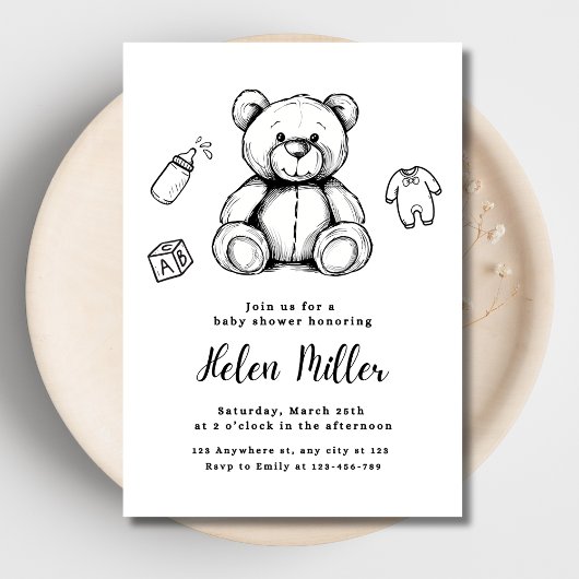 テディベア赤ちゃんシャワー招待状男女兼用、 招待状