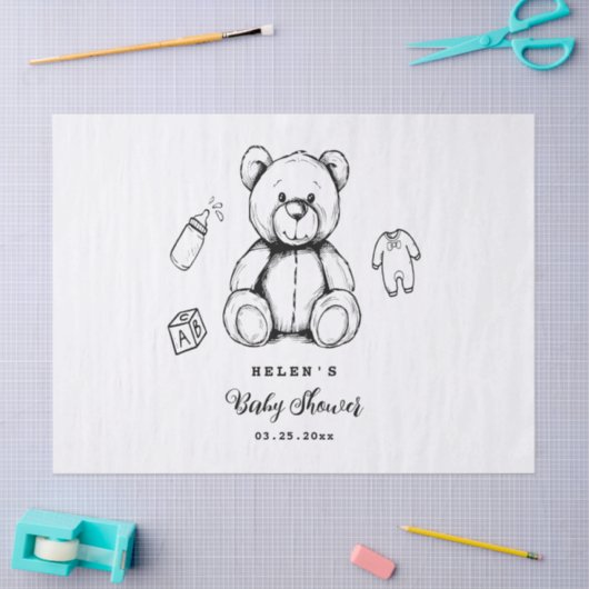 テディベア赤ちゃんシャワー招待状男女兼用、 薄葉紙 (クラフト)
