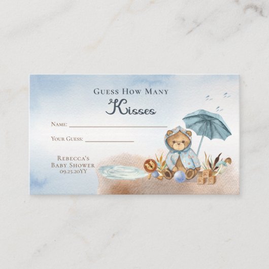 テディベア赤ちゃんシャワー推測キス数 エンクロージャーカード (正面)