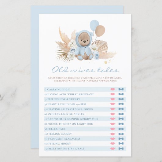 テディベア赤ちゃんシャワー旧妻物語ゲーム (正面/裏面)