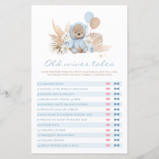 テディベア赤ちゃんシャワー旧妻物語ゲーム (正面)