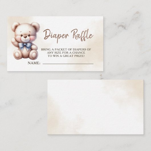 テディベア赤ちゃんシャワー水の色おむつラッフル エンクロージャーカード (正面/裏面)