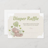 テディベア赤ちゃんシャワー男の子おむつラッフルカード 招待状 (正面/裏面)