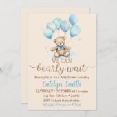 テディベア赤ちゃんシャワー男の子クマとバルーン 招待状 (正面/裏面)