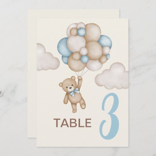 テディベア赤ちゃんシャワー男の子テーブルの看板 招待状 (正面/裏面)