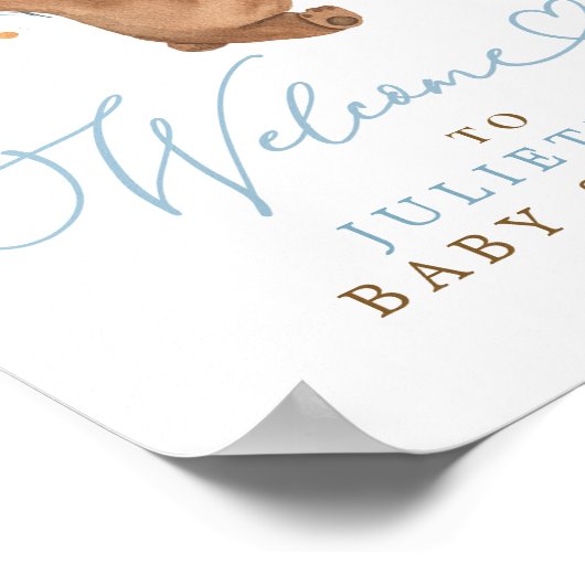 テディベア赤ちゃんシャワー男の子ブルーベアーウェルカム ポスター (角)