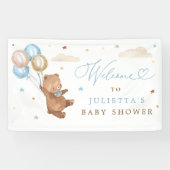 テディベア赤ちゃんシャワー男の子ブルーベアーウェルカム 横断幕 (横)