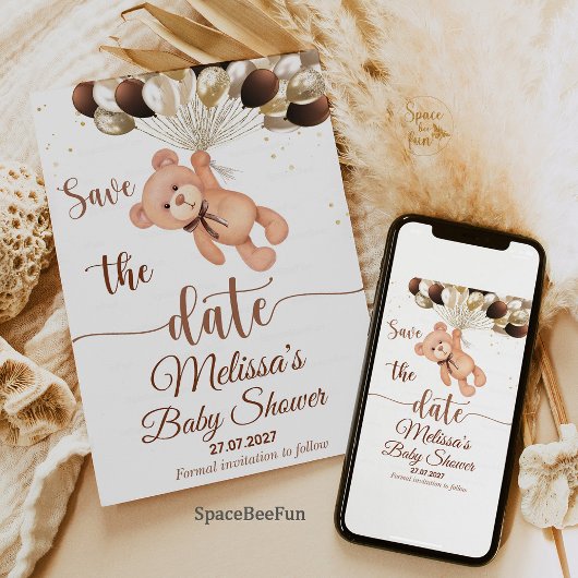 テディベア赤ちゃんシャワー私たちはほとんど待つことができない セーブザデート