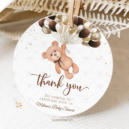 テディベア赤ちゃんシャワー私たちはほとんど待つことができない フェイバータグ