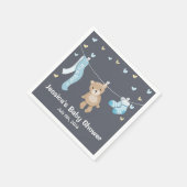 テディベア赤ちゃんシャワー紙ナプキンボーイグレーブルー スタンダードカクテルナプキン (角)