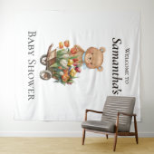 テディベア赤ちゃんシャワー素朴フローラ背景 タペストリー (インサイチュ(横))