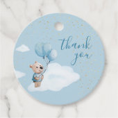 テディベア赤ちゃんシャワー金ゴールドブルーありがとう フェイバータグ (正面)